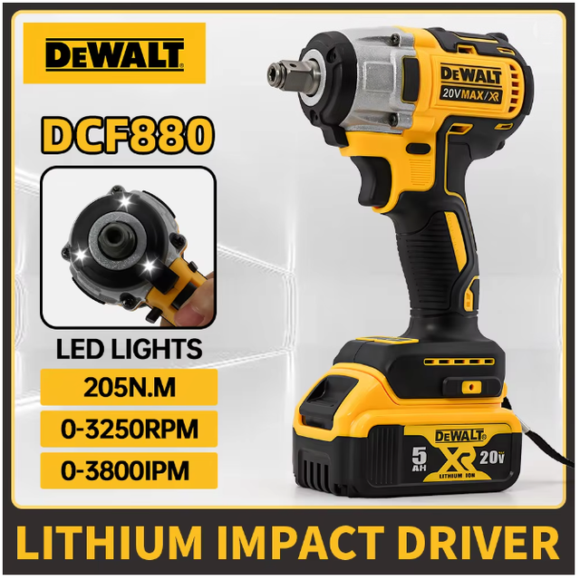 Dewalt Dcf880 Clé À Chocs Sans Fil 18v Xr 1/2 Pouce, Couple 203nm, Kit Batterie + Chargeur, Démontage Roue Et Châssis Automobile