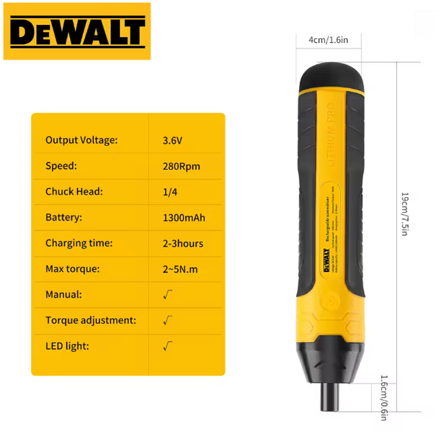 Dewalt Ht422 Kit Tournevis  Électrique Sans Fil 4v, Outil Rotatif Précis, 25 Embouts, Étui Rigide, Batterie Et Chargeur Usb Inclus