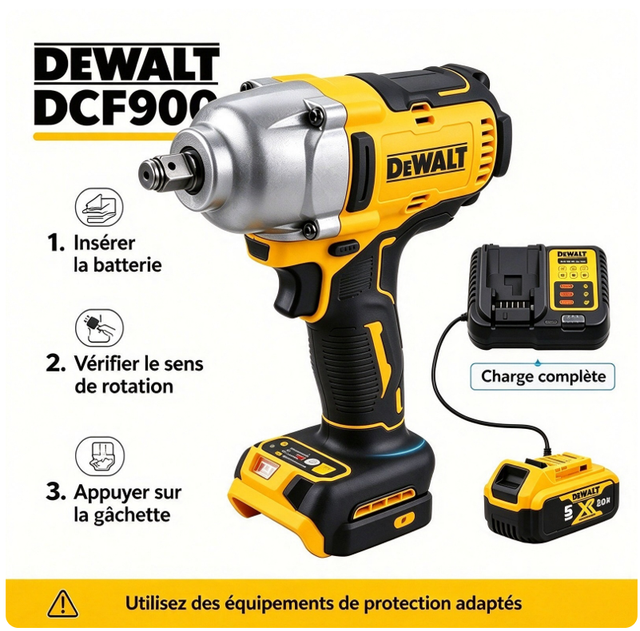 Dewalt Dcf900 Clé À Chocs Sans Fil 18v Xr Brushless, 1396nm, Outil Seul, Maintenance Machines Agricoles Et Engins Lourds