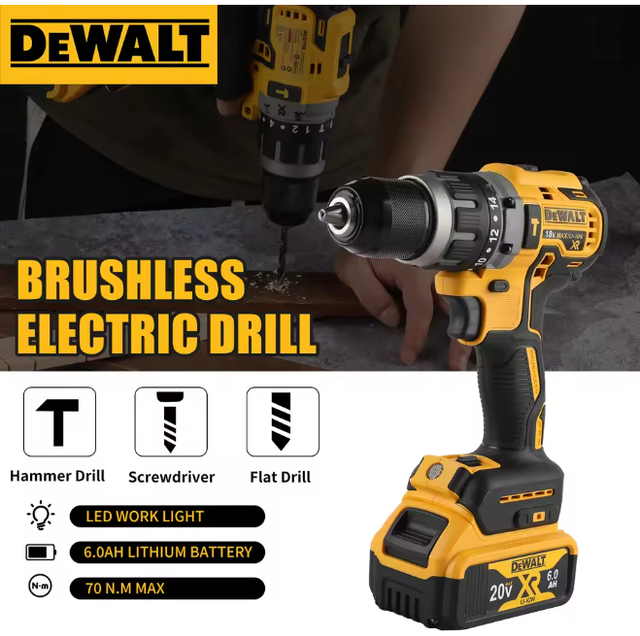 Dewalt Dcd796 Perceuse Visseuse À Percussion Sans Fil 18v Xr, Kit Batterie+chargeur, Perçage Maçonnerie Mur Chantier Rénovation