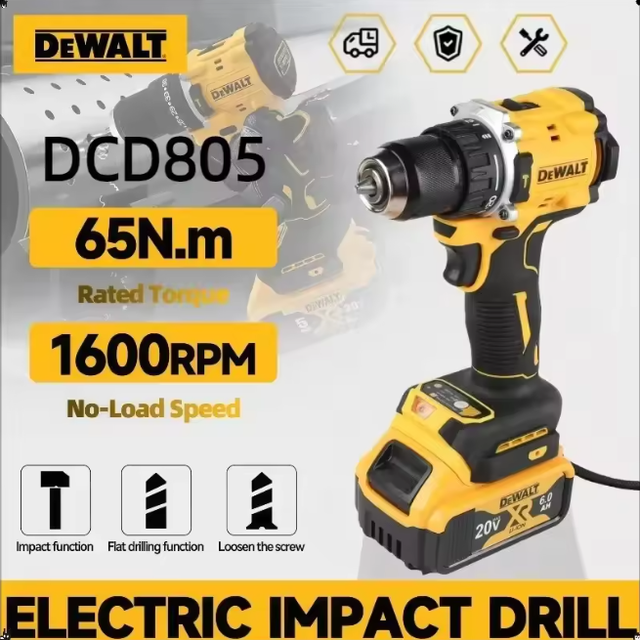 Dewalt Dcd805 Perceuse Visseuse À Percussion Sans Fil 18v Xr Brushless, Couple 90nm, Kit Batterie + Chargeur, Perçage Béton Bois Métal