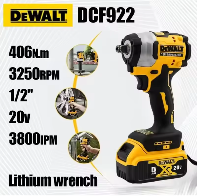 Dewalt Dcf922 Clé À Chocs Sans Fil 18v Xr Brushless Compacte 1/2", Kit Batterie Et Chargeur, Multi-usages Entrepreneur Métallier Bâtiment