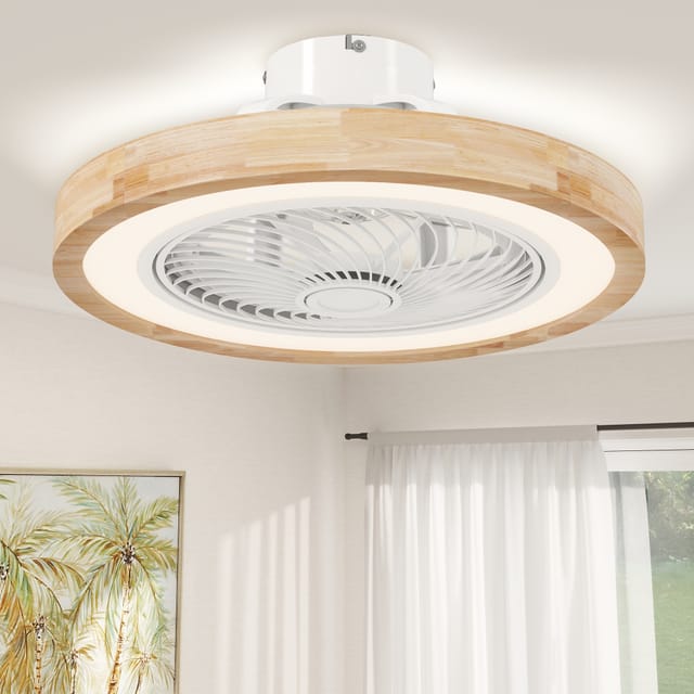 Wende-deckenventilator Mit Licht Und Fernbedienung, 6 Stufen, Timer, Helligkeit Einstellbar, Naturholz