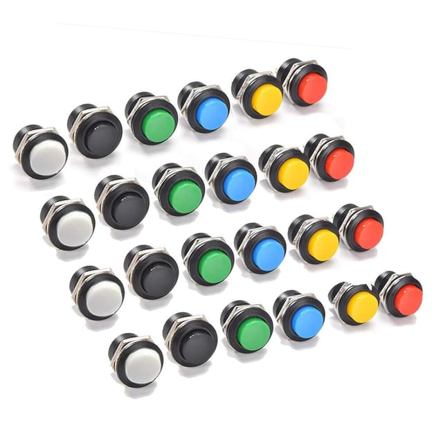 24er Momentane Drucktaster 16mm, Rot Grün Gelb Blau Weiß Schwarz, 3a 250v Ac 2 Pin, Buntes Schalterset