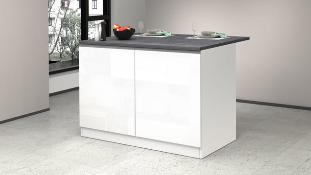 Insel Für Moderne Küche Mit 2 Türen Holztisch 125x90x90cm Deer - Weiß - Grau