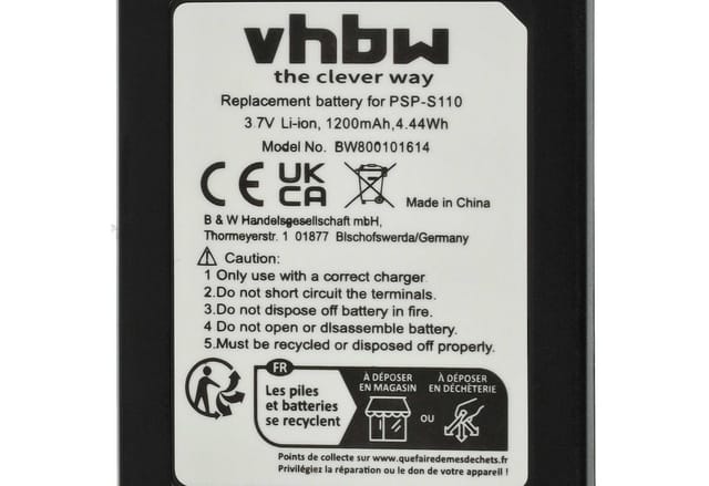 Vhbw - 1x Akku Kompatibel Mit Sony Playstation Portable Slim & Lite Psp-2000, Psp-2001, 2. Gener Spielekonsole (1200 Mah, 3,7 V, Li-ion)
