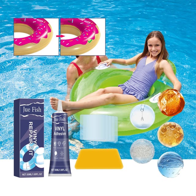 Reparaturset Für Aufblasbare Wasserstrukturen, Wasserdichte, Selbstklebende Reparaturflicken – 50 Ml Klebstoff + 5 Flicken + 1 Schaber