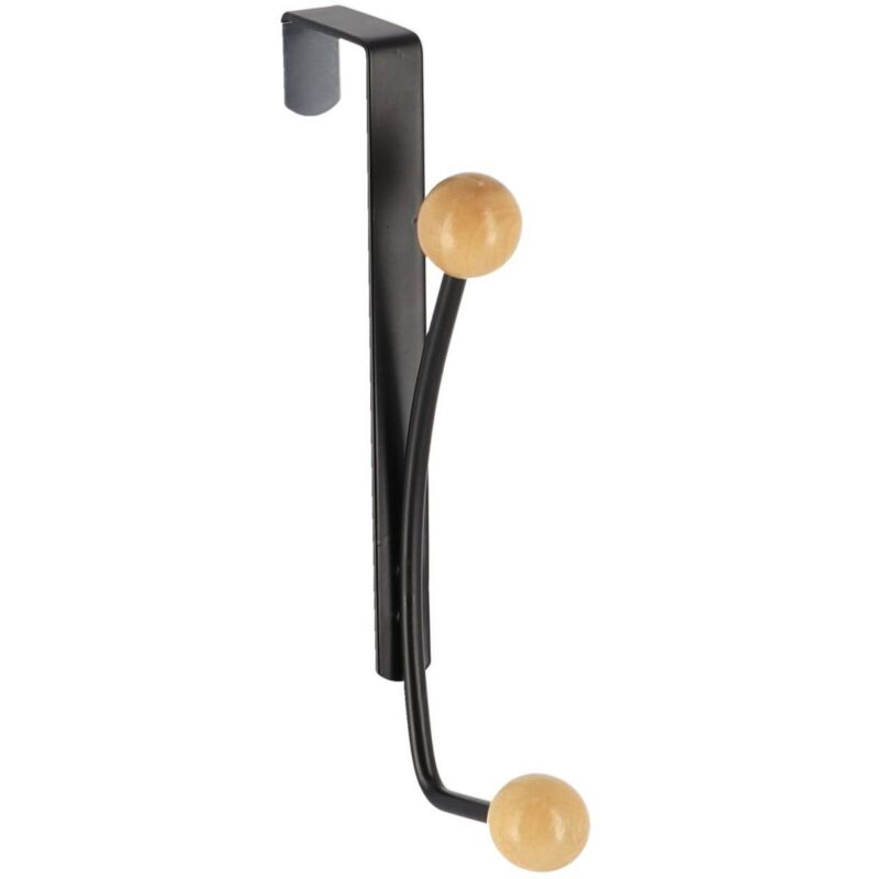 Tendance - Kleiderhaken Aus Metall Mit 2 Haken Aus Holz - Schwarz Holz