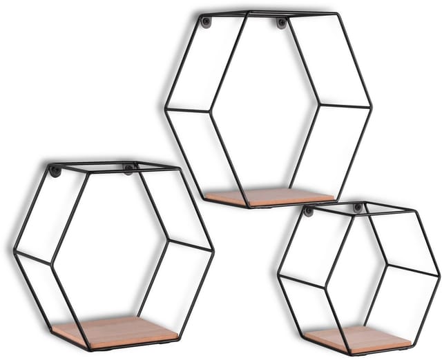 Mirrors And More - Kleine Wandregale - 3er Set Chiara Metall In Schwarz & Holz - 19, 22 & 25cm