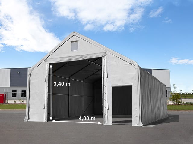 Zelthalle 8x8 M Mit 4x3,4 M Tor, Primetex 2300 Pvc Plane, Feuersicher Grau Mit Statik (betonuntergrund)