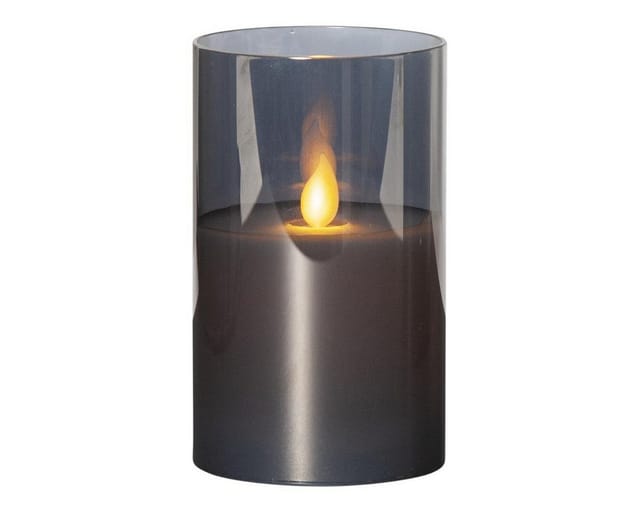 Best Season - Star Trading Kerze M-twinkle, Stumpenkerze, Schwarz, Rauchglas, Led, Timer, Warmweiß, Flackernd, 12,5 Cm