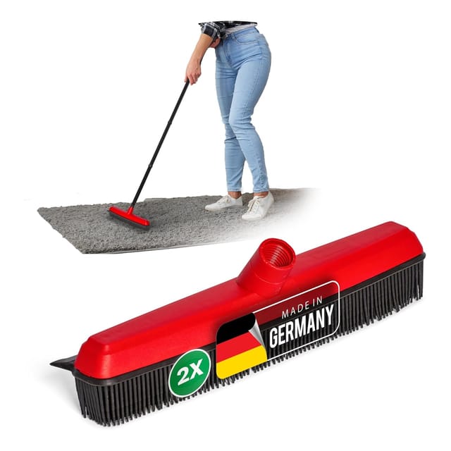 2er Set Gummibesen mit Abzieher Besenkopf Gummi Friseurbesen Schwarz Noppenbesen Hundehaarentferner Broom Parkett Besen für Drinnen Teppichbesen Bodenabzieher Haushaltsbesen Wunderbesen