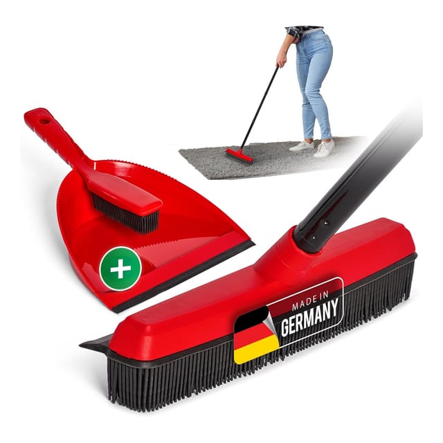Novaliv Gummibesen mit Stiel zum Stecken & Kehrgarnitur Friseurbesen Set Gummi Noppenbesen Hundehaarentferner Broom Parkett Besen für Drinnen Teppichbesen Bodenabzieher Haushaltsbesen Wunderbesen