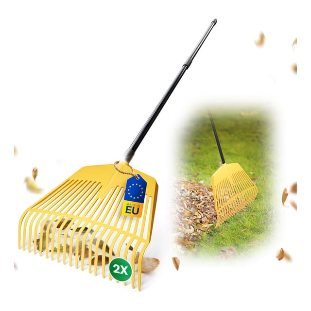 Novatool Laubbesen mit Teleskop-Stiel - 2 in 1 Kombigerät Laubgabel mit 26 Kunststoff-Zinken , Arbeitsbreite 60cm Laubrechen , Gartenbesen , Rasenrechen , Harke für Gartenabfall Gartengerät