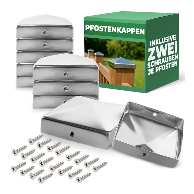 Novatool 10er-Set Edelstahl Pfostenkappen 71x71mm mit Schrauben , Pfostenabdeckung Pfostenkappe 7 ,1cm Holzpfosten Zaunpfosten Zaun Abdeckung Abdeckkappen Abdeckkappe Zaunkappe Zaunkappen Pfostenschuhe