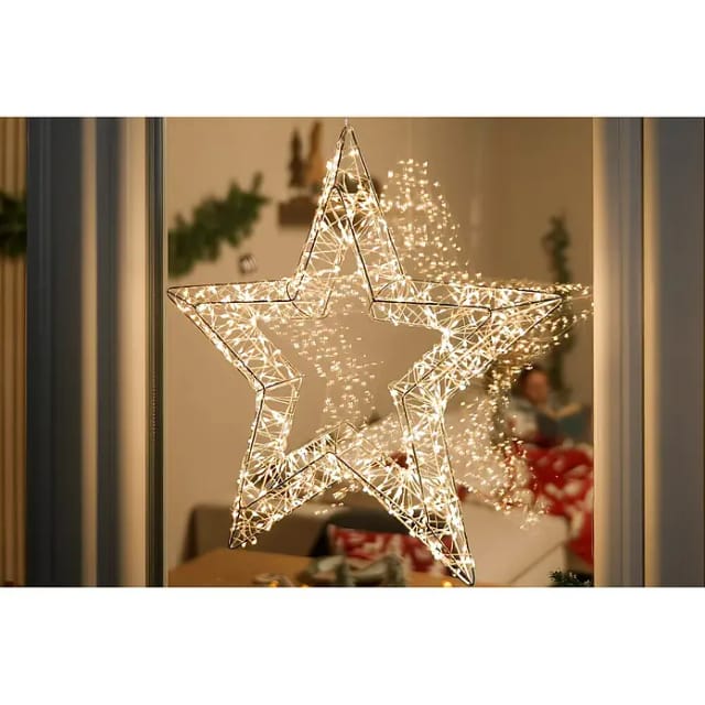 LED-Stern hängend (45 cm, Silber, Lichtfarbe: Warmweiß, IP44, Netzbetrieben)