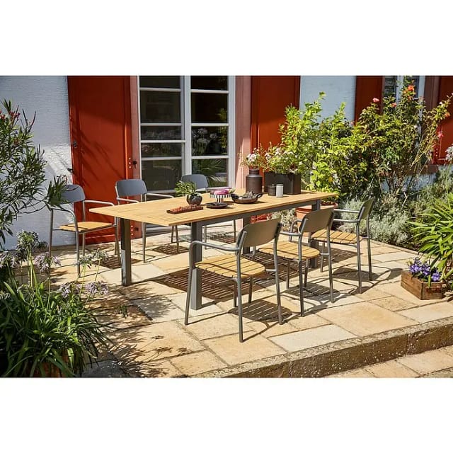 Sunfun Gartenmöbel-Set Carina/Gastro (7 -tlg., Stahl, Akazie, Polywood, Night-Grey/Hellbraun, Sitzfläche aus Polywood)
