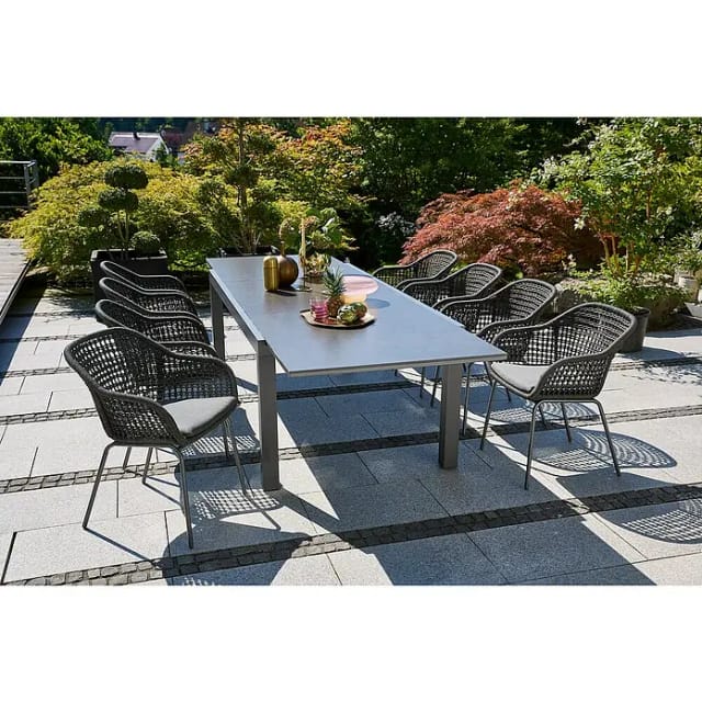 Sunfun Gartenmöbel-Set Maja Stone/Sarah (9 -tlg., Aluminium, Stahl, Naturstein, Olefin, Tischplatte ausziehbar, Night-Grey, Anthrazit)