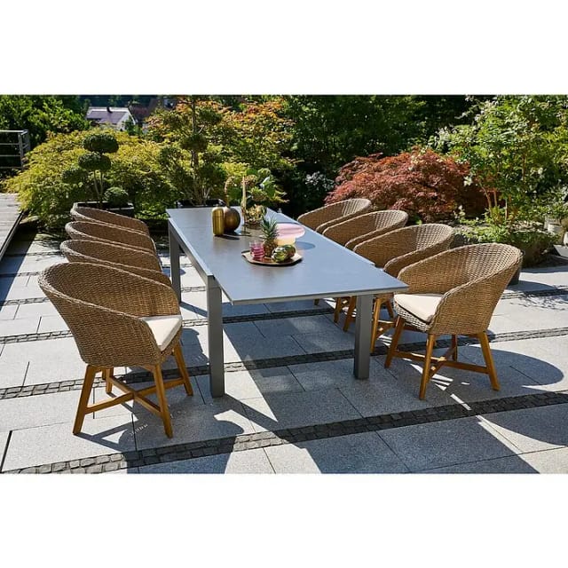 Sunfun Gartenmöbel-Set Maja Stone/Pauline (9 -tlg., Aluminium, Naturstein, Polyrattan, Akazie, Tischplatte ausziehbar)