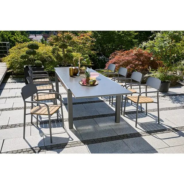 Sunfun Gartenmöbel-Set Maja Stone/Gastro (9 -tlg., Aluminium, Stahl, Polywood, Naturstein, Night-Grey, Anthrazit, Sitzfläche aus Polywood)