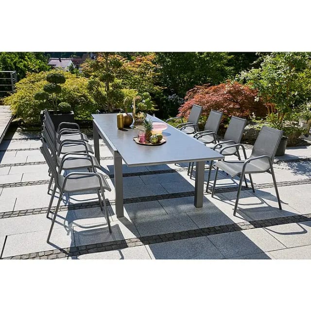 Sunfun Gartenmöbel-Set Maja Stone/Gastro (9 -tlg., Aluminium, Stahl, Naturstein, Textilen, Night-Grey, Anthrazit, Sitzfläche aus Textilen)