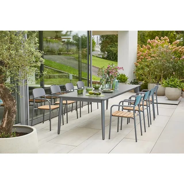 Sunfun Gartenmöbel-Set Solo/Gastro (9 -tlg., Aluminium, Sintered Stone, Stahl, Polywood, Night-Grey, Sitzfläche aus Polywood)