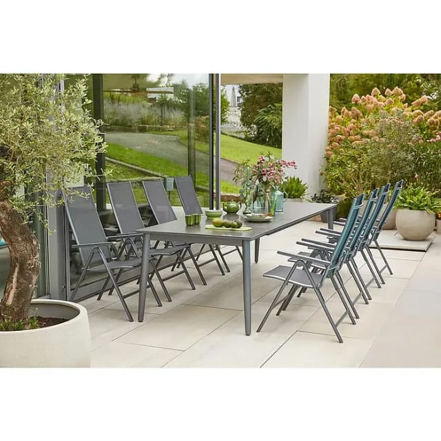 Sunfun Gartenmöbel-Set Solo/Maja Slim (9 -tlg., Aluminium, Sintered Stone, Textilen, Rückenlehne verstellbar, Anthrazit/Night-Grey)