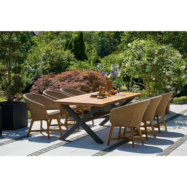 Sunfun Pauline Gartenmöbel-Set (7 -tlg., Aluminium, Eschenholz, Akazie, Polyrattan, Anthrazit, Hellbraun)