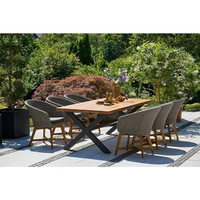 Sunfun Pauline Gartenmöbel-Set (7 -tlg., Aluminium, Eschenholz, Akazie, Polyrattan, Anthrazit, Braun)