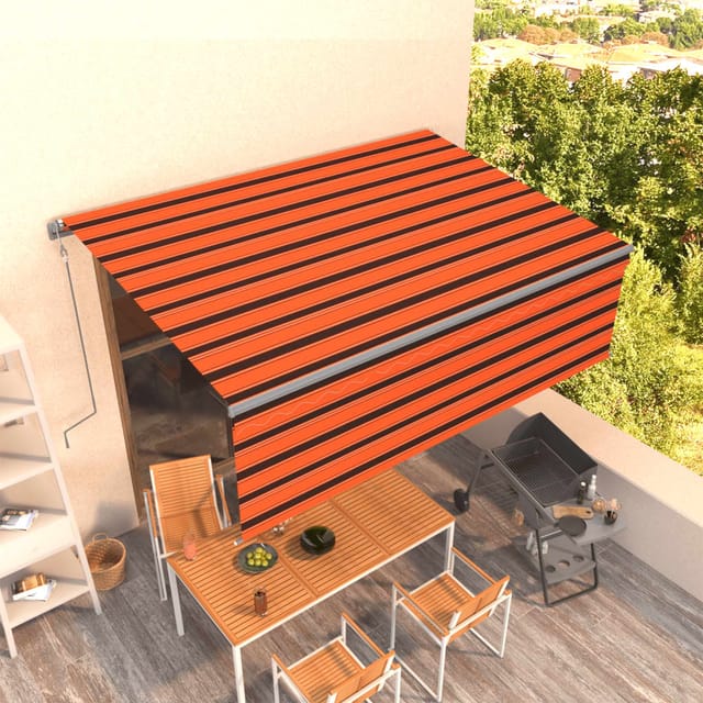 Minkurow - Markise Automatisch Einziehbar Mit Volant 4x3m Orange Und Braun Vidaxl