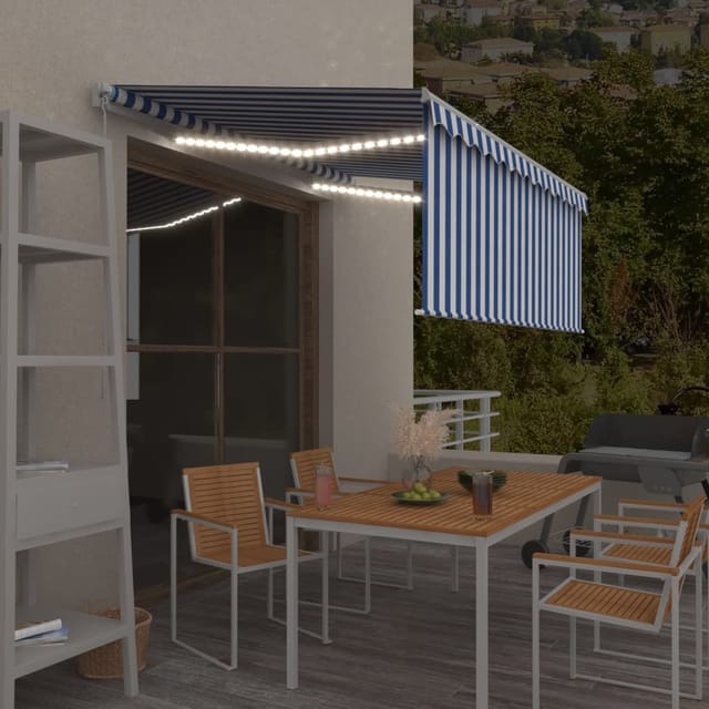 Minkurow - Markise Manuell Einziehbar Mit Rollo & Led 3x2,5m Blau & Weiß Vidaxl30515