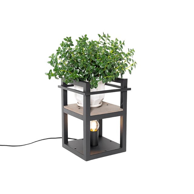 Industrielle Tischlampe Schwarz Mit Holz - Cage Rack