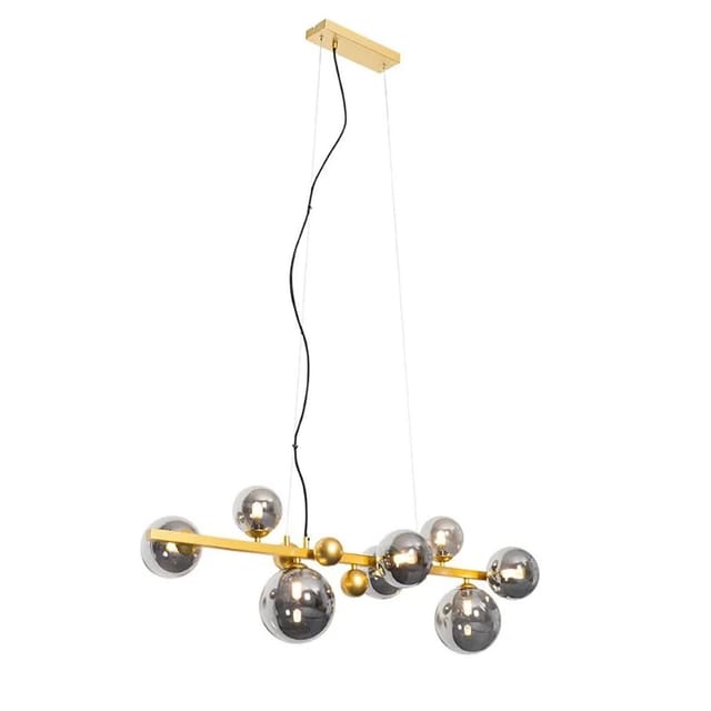Art Deco Hängelampe Gold Mit Rauchglas 8 Lichter - David