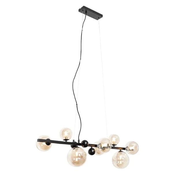 Art Deco Hängelampe Schwarz Mit Braunem Glas 8 Lichter - David