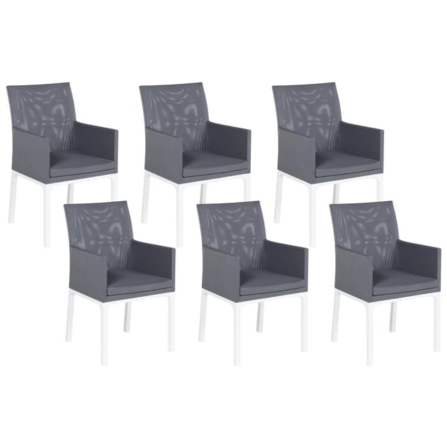 Gartenstuhl 6er Set Grau Und Weiß Aluminium Mit Stoffbezug Armlehnen Schnell Trocknender Schaumstoff Modern Outdoor Indoor Terrasse Balkon