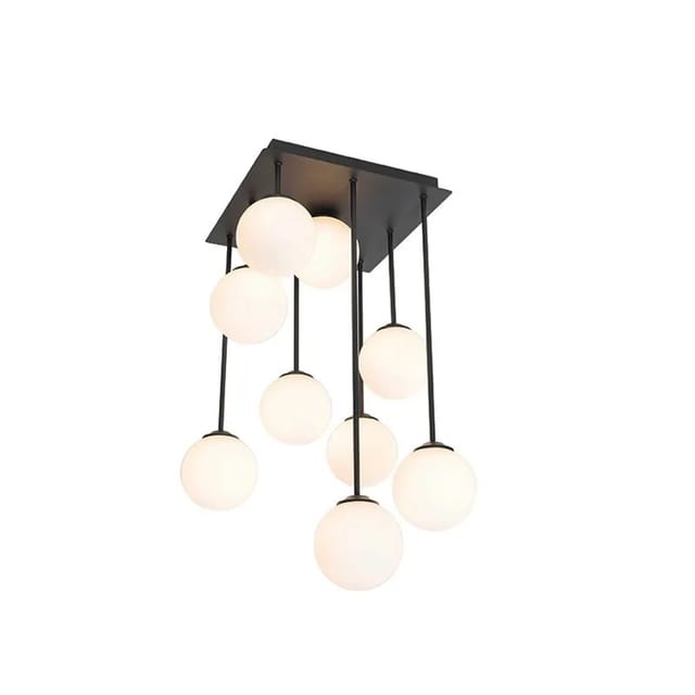 Qazqa - Moderne Deckenleuchte Schwarz Mit Opalglas 9 Lichter - Athens