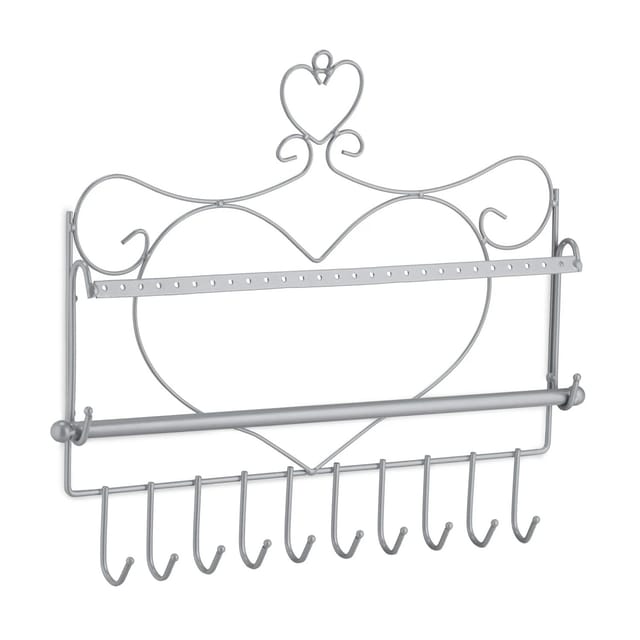 Wand Schmuckhalter, Für Ketten, Ohrringe & Armbänder, Kettenhalter Herzform, Hxbxt: 30 X 36,5 X 3,5 Cm, Silber - Relaxdays