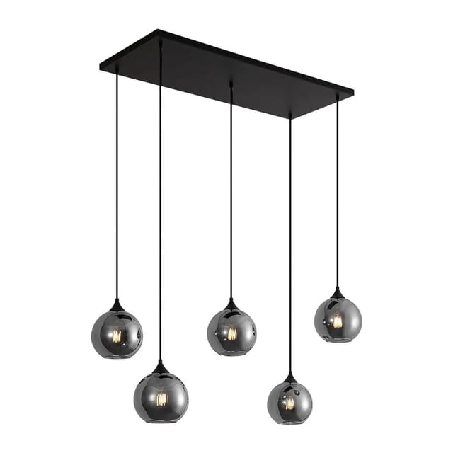 Art-deco-hängelampe Schwarz Mit Rauchglas 5 Lichter - Wallace