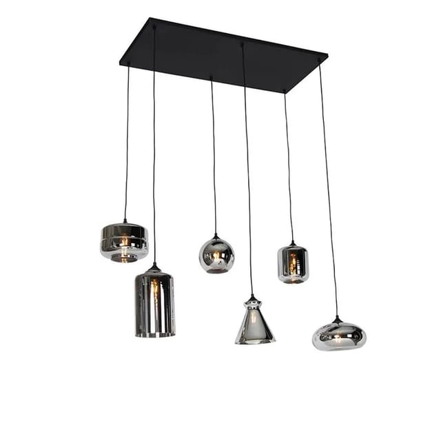 Art-deco-hängelampe Schwarz Mit Rauchglas 6 Lichter - Wallace