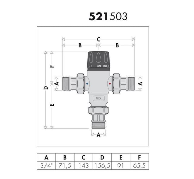 Thermomischer 3/4'' Brauchwassermischer Thermostatisch 30 Bis 65c° M. Verschr. U. Rv 521503 - Caleffi