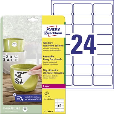 Avery Zweckform - Folienetikett 63,5 X 33,9 Mm (b X H) Weiß 480 Etik./pack.