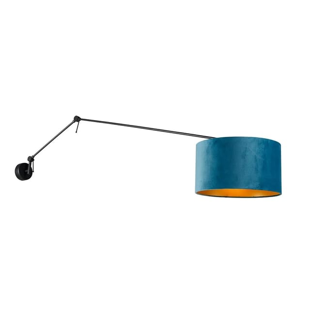 Wandleuchte Schwarz Mit Veloursschirm Blau 35 Cm Verstellbar - Blitz