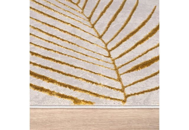 Paco Home Teppich Wohnzimmer Kurzflor Blätter Floral Regenbogen Geometrisch 80x150 Cm, Gold