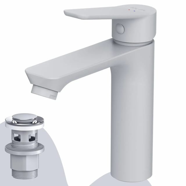Badarmatur Mit Pop-up Ablaufventil Für Waschbecken Wasserhahn Bad Weiss Waschtischarmatur Mit Ablaufgarnitur 1 1/4 Zoll Messing Ventil Ablauf - Am.pm