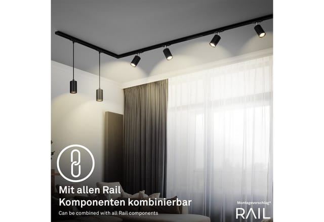 Briloner Rail Schienensystem, Zubehör, Erweiterungskomponente, Schwarz, 8,6 Cm