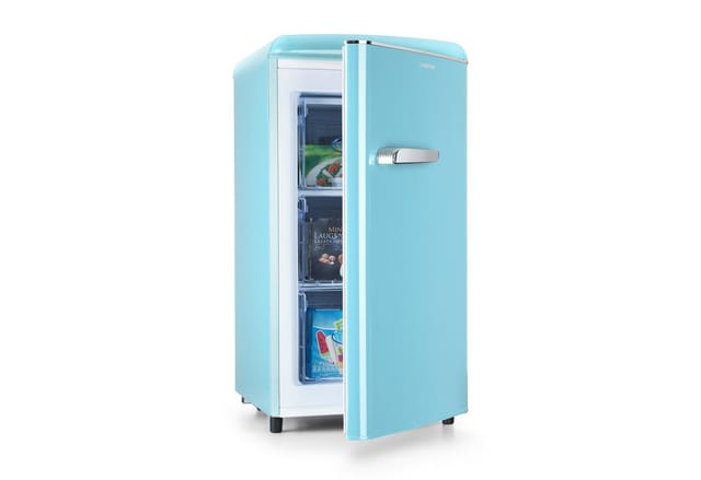 Klarstein Laika Gefrierschrank - 60 Liter Gesamtvolumen, Thermostat Mit 5 Stufen, 0 Bis -18 °c, 3 Einschübe, Freistehend, Retro-design, Blau