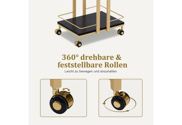 M Mcombo Servierwagen Mit Rollen, Küchenwagen Barwagen Metallgestell Schwarz-gold, Moderne Rollwagen Mehrzweckwagen Mit 3 Ebenen, Für Küche Bad Wohnzimmer Büro,0033