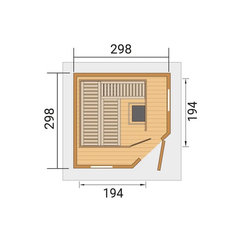 Weka Saunahaus Kurikka Außenmaß 380 cm x 380 cm Sparset 9 kW OS Natur