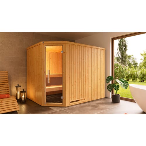 Weka Element-Ecksauna Varberg 4 Sparset 9 kW OS Glastür