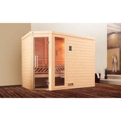 Weka Massivholzsauna Turku 3 Sparset 9 kW Kompakt Glastür/Fenster